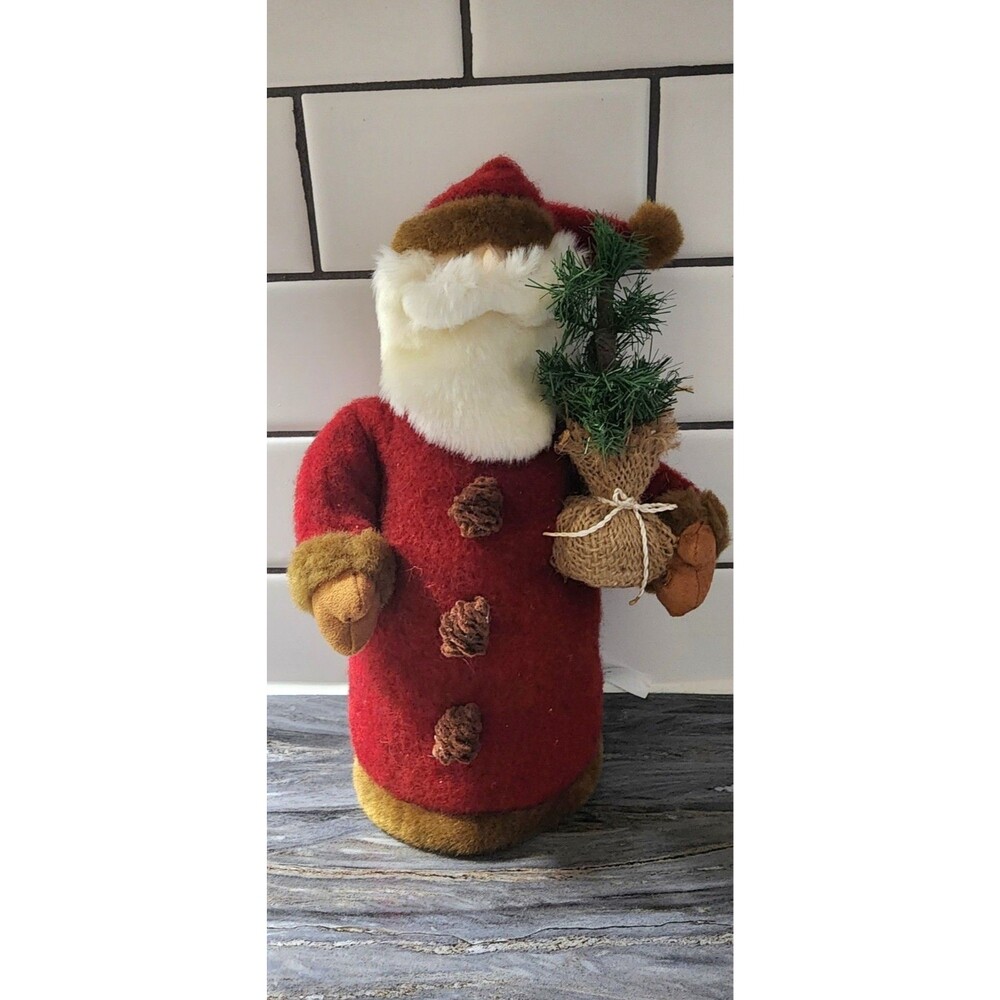 Vtg Hallmark HMK Lic Plush Santa Figure Father Christmas Burlap Tree Rustic